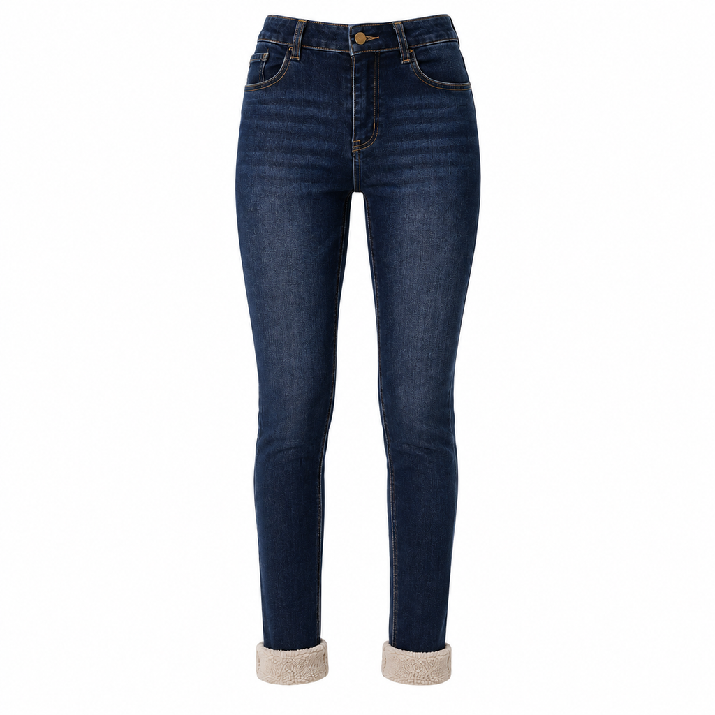 Jeans d'Hiver Doublé Polaire - Taille Haute & Coupe Ajustée