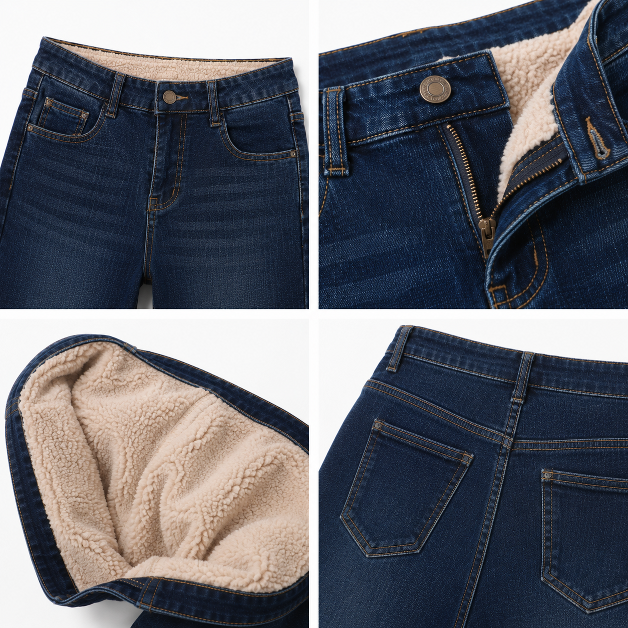 Jeans d'Hiver Doublé Polaire - Taille Haute & Coupe Ajustée