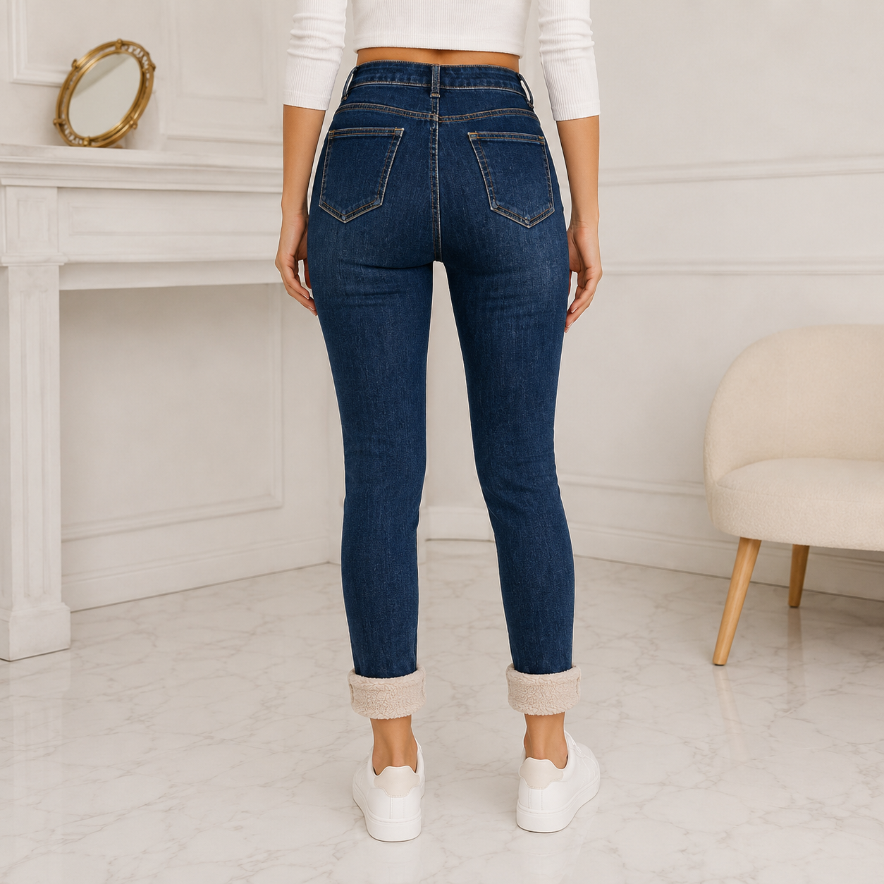 Jeans d'Hiver Doublé Polaire - Taille Haute & Coupe Ajustée