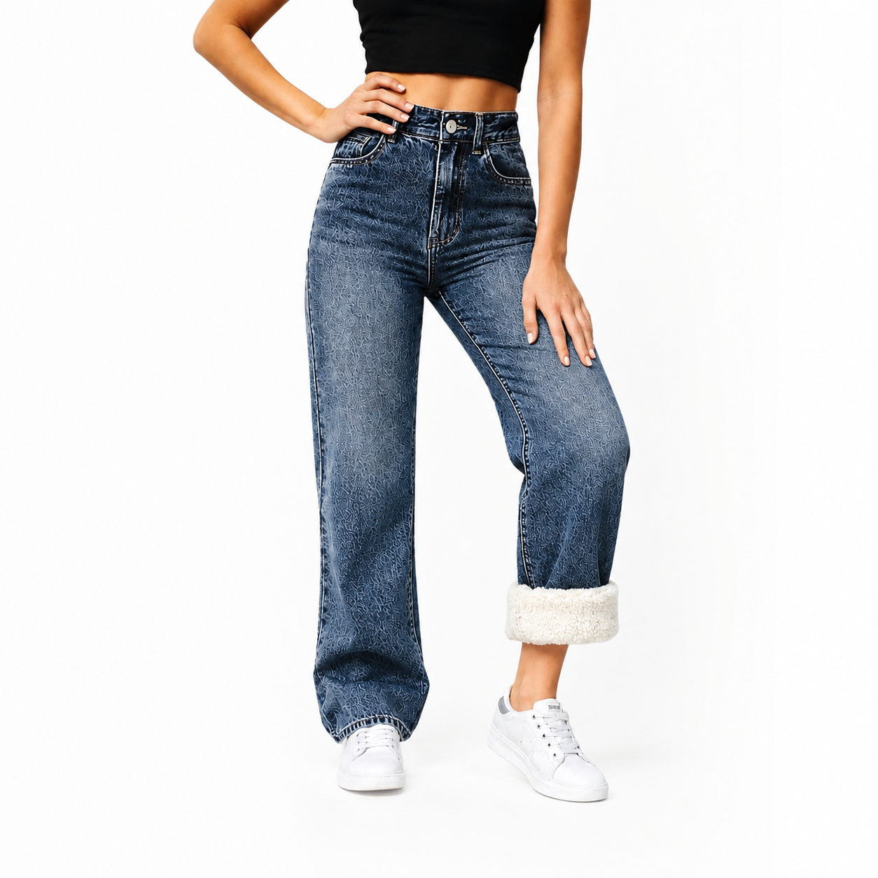 Jeans d'hiver doublé polaire - taille haute & coupe large