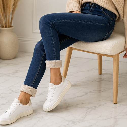 Jeans d'Hiver Doublé Polaire - Taille Haute & Coupe Ajustée